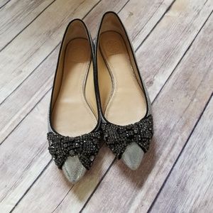 Tory Burch metallic flats with rhinestone bow